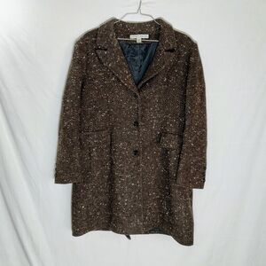 VTG 90's Larry Levine Woolrich Wool Tweed Overcoat Sz 16 Brown Flecked Academia